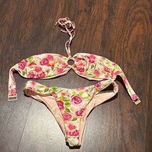 White Sands Floral Bikini Set with Pink Roses